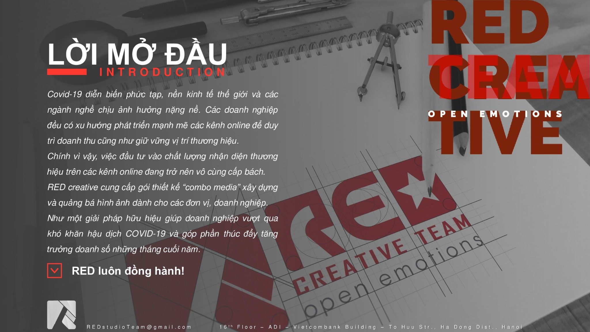 gói COMBO MEDIA REDCREATIVE Profile, Cover social, Intro logo, Video presentation