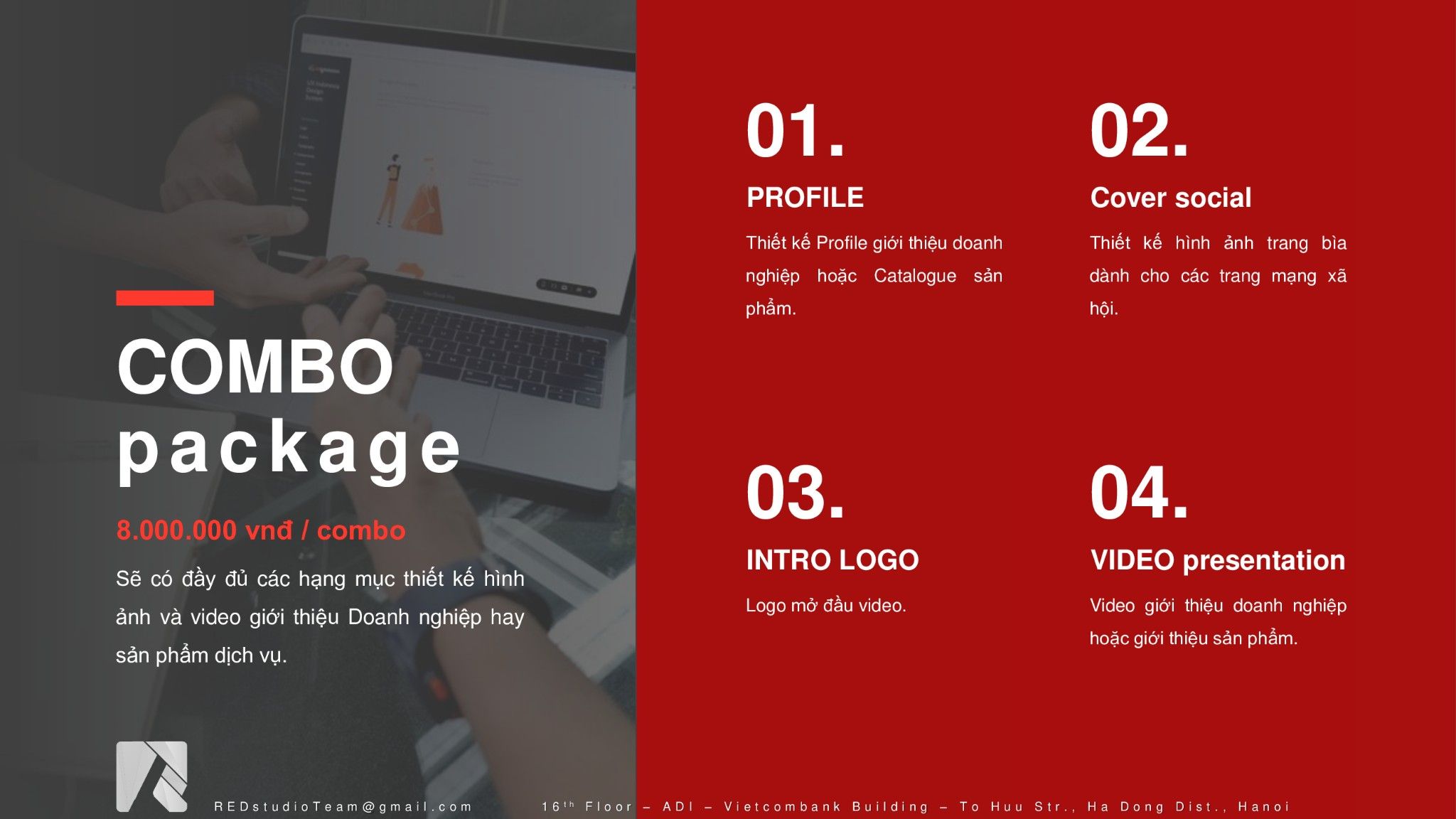 gói COMBO MEDIA REDCREATIVE Profile, Cover social, Intro logo, Video presentation