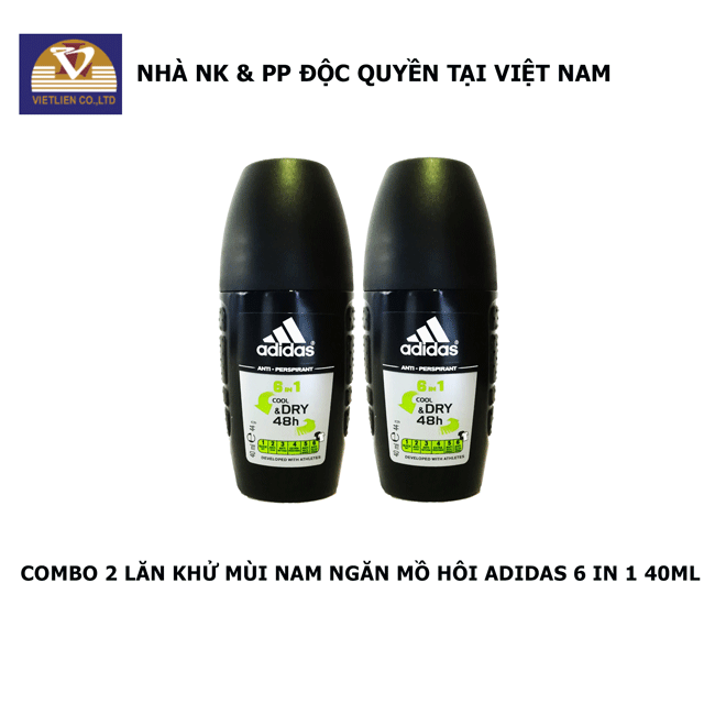  COMBO 2 Lăn Khử Mùi Nam Ngăn Mồ Hôi Adidas 6 in 1 40ml 