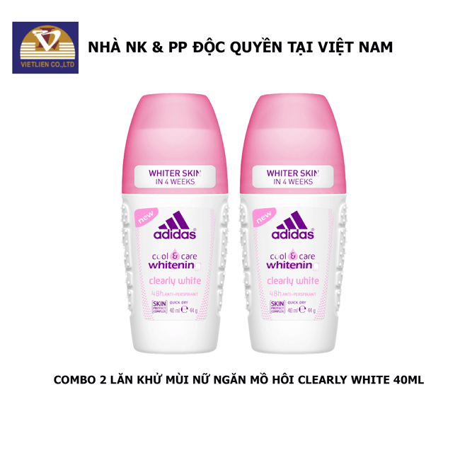 COMBO 2 Lăn Khử Mùi Nữ Ngăn Mồ Hôi Adidas Clearly White 40ml