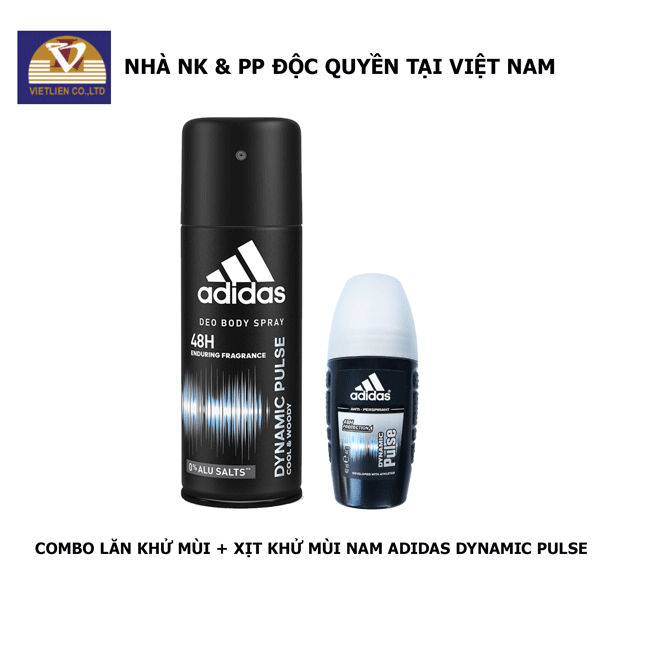 COMBO Lăn Khử Mùi Nam Adidas Dynamic Pulse 40ml + Xịt Khử Mùi Toàn Thân Nam Adidas Dynamic Pulse 150ml