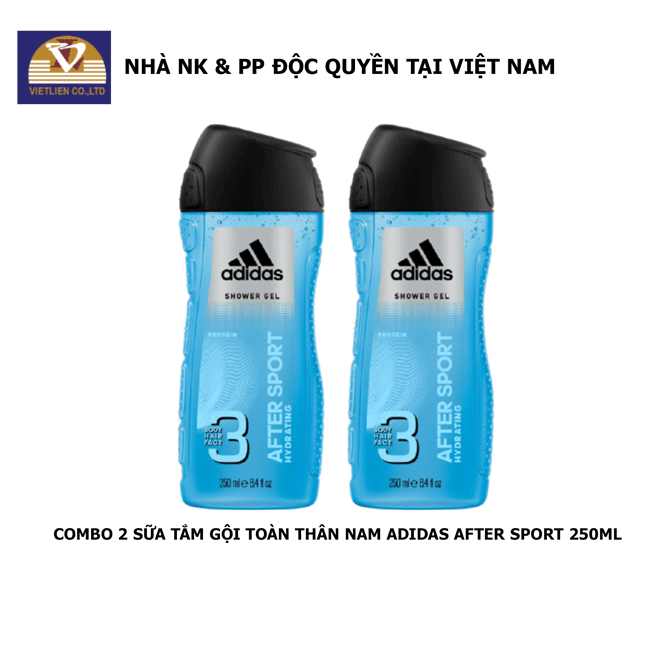 COMBO 2 Sữa Tắm Gội Toàn Thân Nam Adidas After Sport 250ml