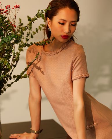 Đầm suông tweed da đầm thiết kế cao cấp đầm ngắn trên gối | Thời trang thiết kế Hity
