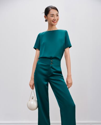 Quần lụa ống suông quần tây nữ xanh lá ngọc lục bảo emerald quần thiết kế cao cấp | Thời trang thiết kế Hity