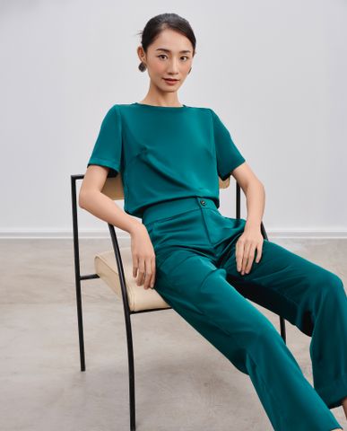 Quần lụa ống suông quần tây nữ xanh lá ngọc lục bảo emerald quần thiết kế cao cấp | Thời trang thiết kế Hity