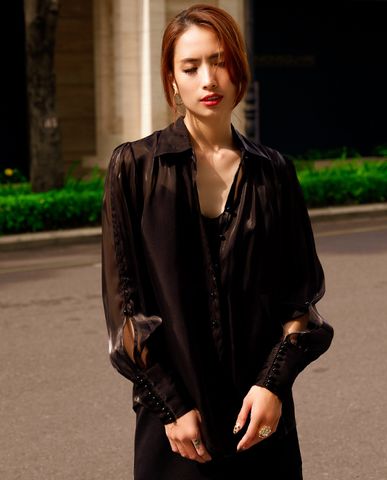 Áo sơ mi organza áo lụa cao cấp áo xuyên thấu kiểu đẹp sang trọng the little black dress | Thời trang thiết kế Hity