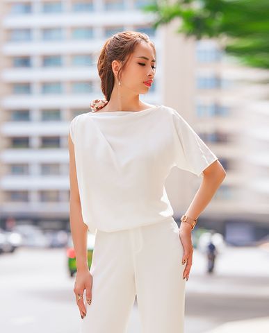 Áo cổ đổ áo lệch vai áo lụa trắng cao cấp | Thời trang thiết kế Hity