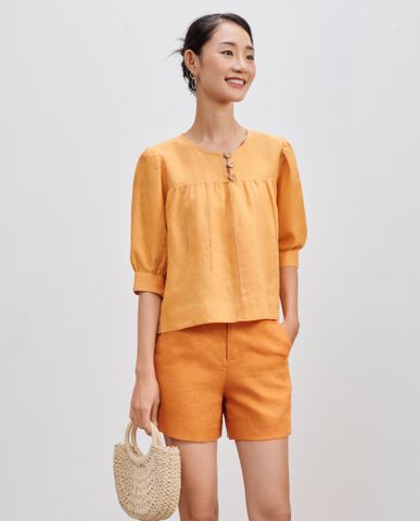 Quần shorts linen vải lanh cam đất quần ngắn nữ thời trang du lịch | Thời trang thiết kế Hity