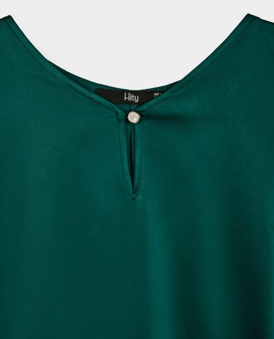 Áo suông lụa cổ tim tay liền xanh lá áo lụa kiểu đồng bộ cổ V sang trọng | Thời trang thiết kế Hity