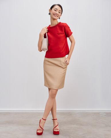 Chân váy ngắn trên gối váy mini tweed màu da cao cấp | Thời trang thiết kế Hity
