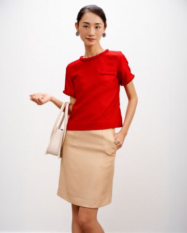 Chân váy ngắn trên gối váy mini tweed màu da cao cấp | Thời trang thiết kế Hity