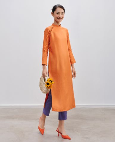 Áo dài raglan linen vải lanh cam mơ nghiền apricot crush áo dài cổ điển vintage | Thời trang thiết kế Hity