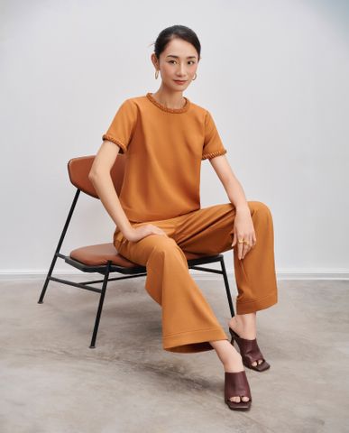 Quần tây nữ ống rộng cotton màu cam đất quần công sở cao cấp | Thời trang thiết kế Hity