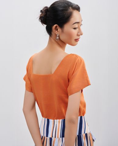 Áo cổ tròn tay liền linen apricot crush Thời trang thiết kế nguyên bản Hity