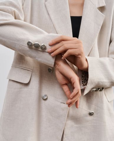 Áo khoác blazer rộng oversized linen muối tiêu thời trang Hity