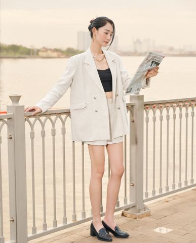 Áo khoác blazer rộng oversized linen muối tiêu thời trang Hity