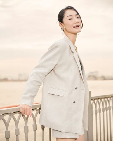 Áo khoác blazer rộng oversized linen muối tiêu thời trang Hity