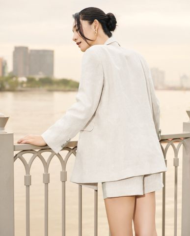 Áo khoác blazer rộng oversized linen muối tiêu thời trang Hity