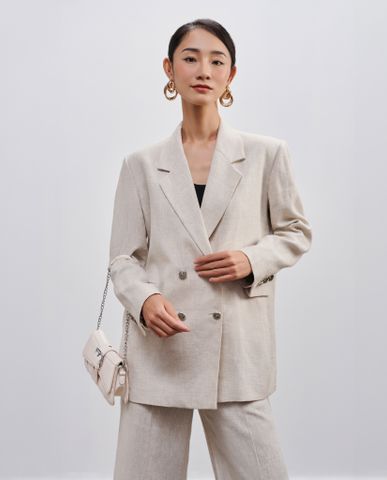 Áo khoác blazer rộng oversized linen muối tiêu thời trang Hity