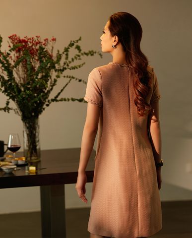 Đầm suông tweed da đầm thiết kế cao cấp đầm ngắn trên gối | Thời trang thiết kế Hity