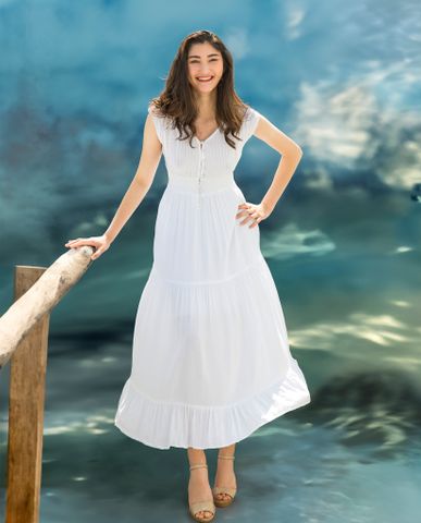 Đầm maxi trắng du lịch resorts thời trang Hity DRE066
