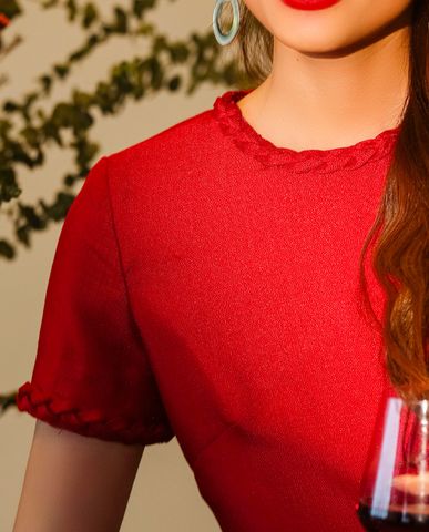 Đầm suông chữ A tweed đỏ đầm thiết kế cao cấp | Thời trang thiết kế Hity