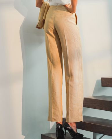 Quần ống loe linen vải lanh màu be kem quần tây nữ lưng cao | Thời trang thiết kế Hity