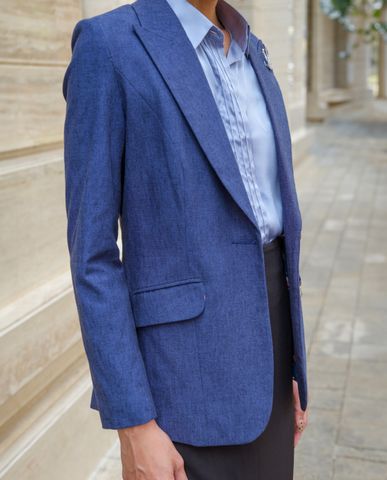 Áo khoác blazer linen vải lanh xanh navy áo vest nữ cao cấp | Thời trang thiết kế Hity