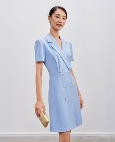 Đầm blazer vest tay ngắn đầm công nương thanh lịch xanh da trời | Thời trang thiết kế nguyên bản Hity