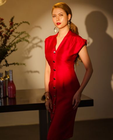 Đầm ôm đi tiệc đầm tweed đỏ sang trọng đầm thiết kế cao cấp | Thời trang thiết kế Hity