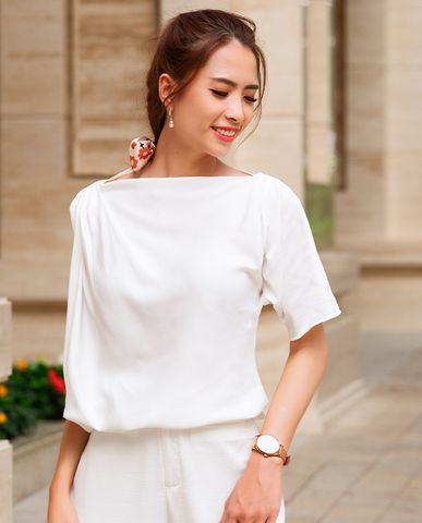 Áo cổ đổ áo lệch vai áo lụa trắng cao cấp | Thời trang thiết kế Hity