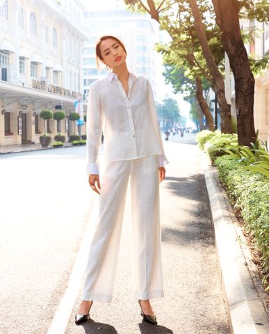Áo sơ mi nữ linen trắng mẫu áo công sở đẹp hàng hiệu | Thời trang thiết kế Hity