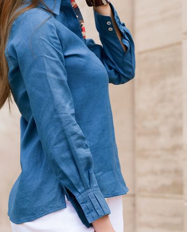 Áo sơ mi linen xanh cổ vịt cao cấp kiểu áo sơ mi công sở đẹp | Thời trang thiết kế Hity