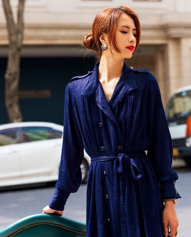 Đầm vest xanh cổ điển đầm lụa sang trọng đầm sơ mi cao cấp đầm cổ vest | Thời trang thiết kế Hity