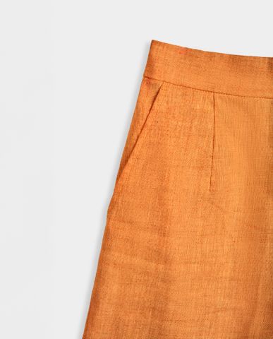 Quần ống suông quần tây nữ lưng thun linen vải lanh cam | Thời trang thiết kế Hity