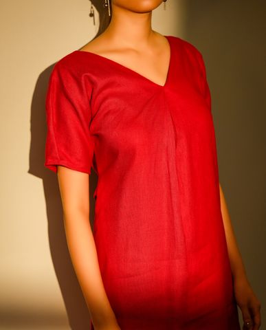 Đầm suông linen vảl lanh đỏ đầm suông chữ A đầm dài qua gối váy đầm thiết kế đẹp | Thiết kế thời trang thiết kế Hity