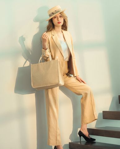 Áo khoác blazer linen vải lanh be kem áo vest nữ hàng hiệu | Thời trang thiết kế Hity