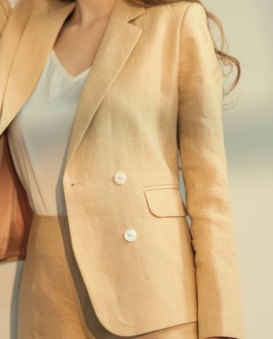 Áo khoác blazer linen vải lanh be kem áo vest nữ hàng hiệu | Thời trang thiết kế Hity