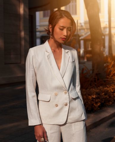 Áo khoác blazer linen vải lanh áo vest trắng áo khoác nữ cao cấp | Thời trang thiết kế Hity