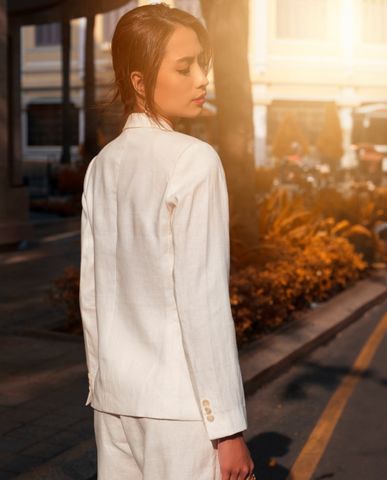 Áo khoác blazer linen vải lanh áo vest trắng áo khoác nữ cao cấp | Thời trang thiết kế Hity
