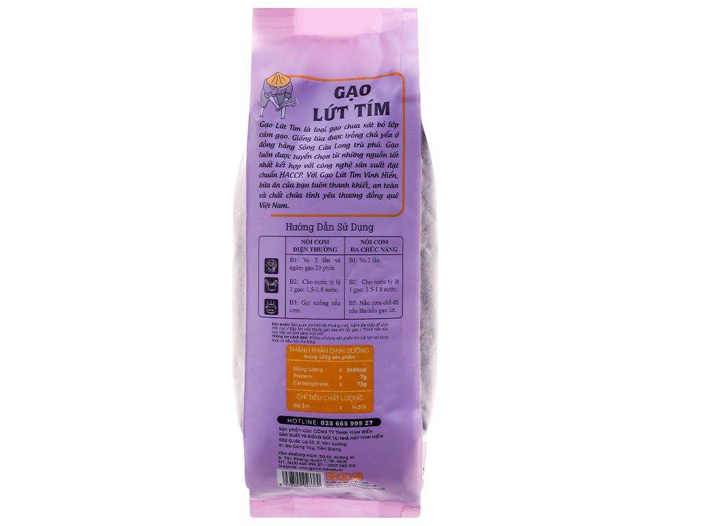  Gạo Lứt Tím đóng túi 1KG Vinh Hiển - Đạt chuẩn HACCP - Ngọt cơm, dinh dưỡng 