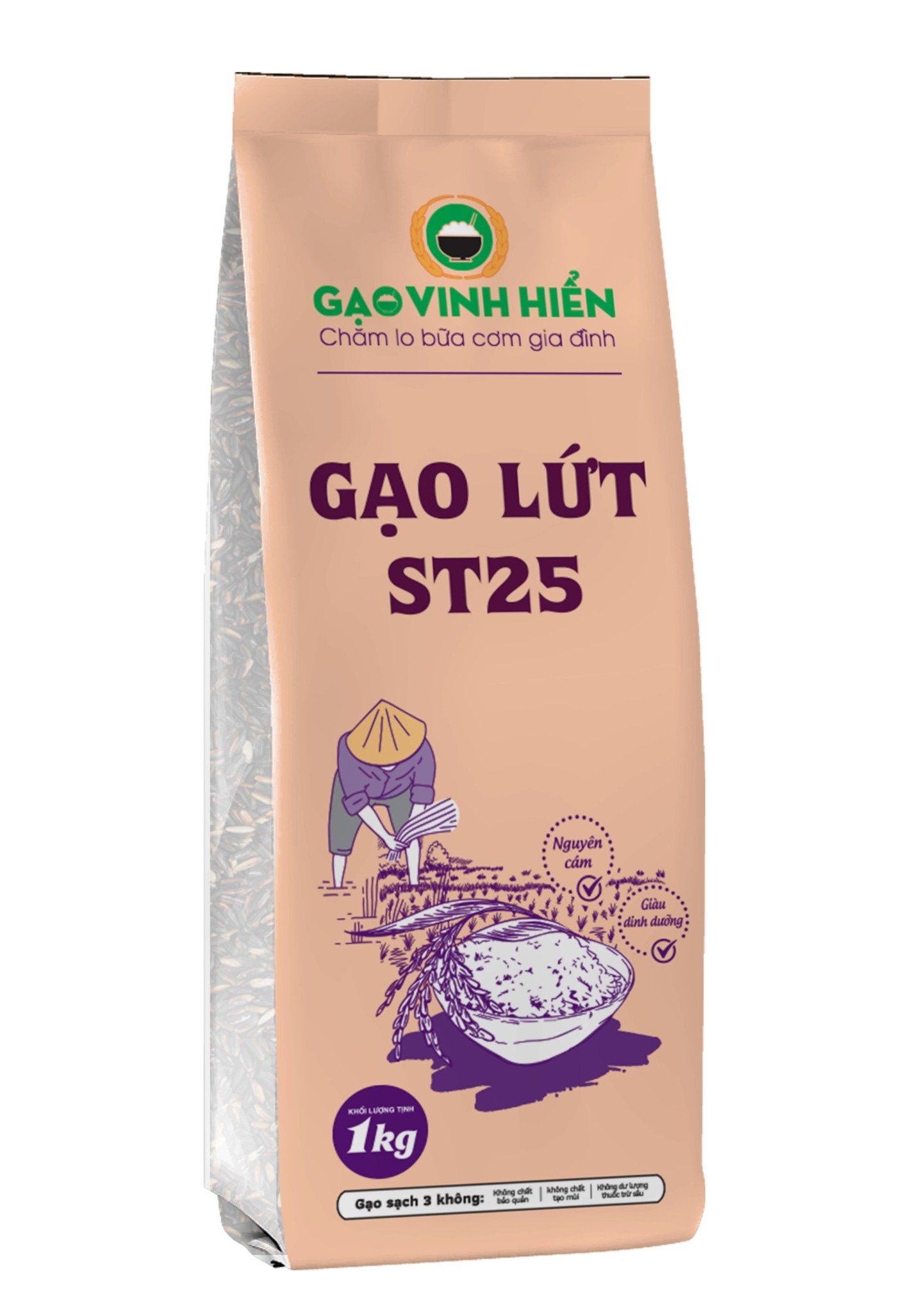 Gạo Lứt Thơm ST25 túi 1KG Vinh Hiển - Đạt chuẩn HACCP - Nguyên cám, Giàu dinh dưỡng