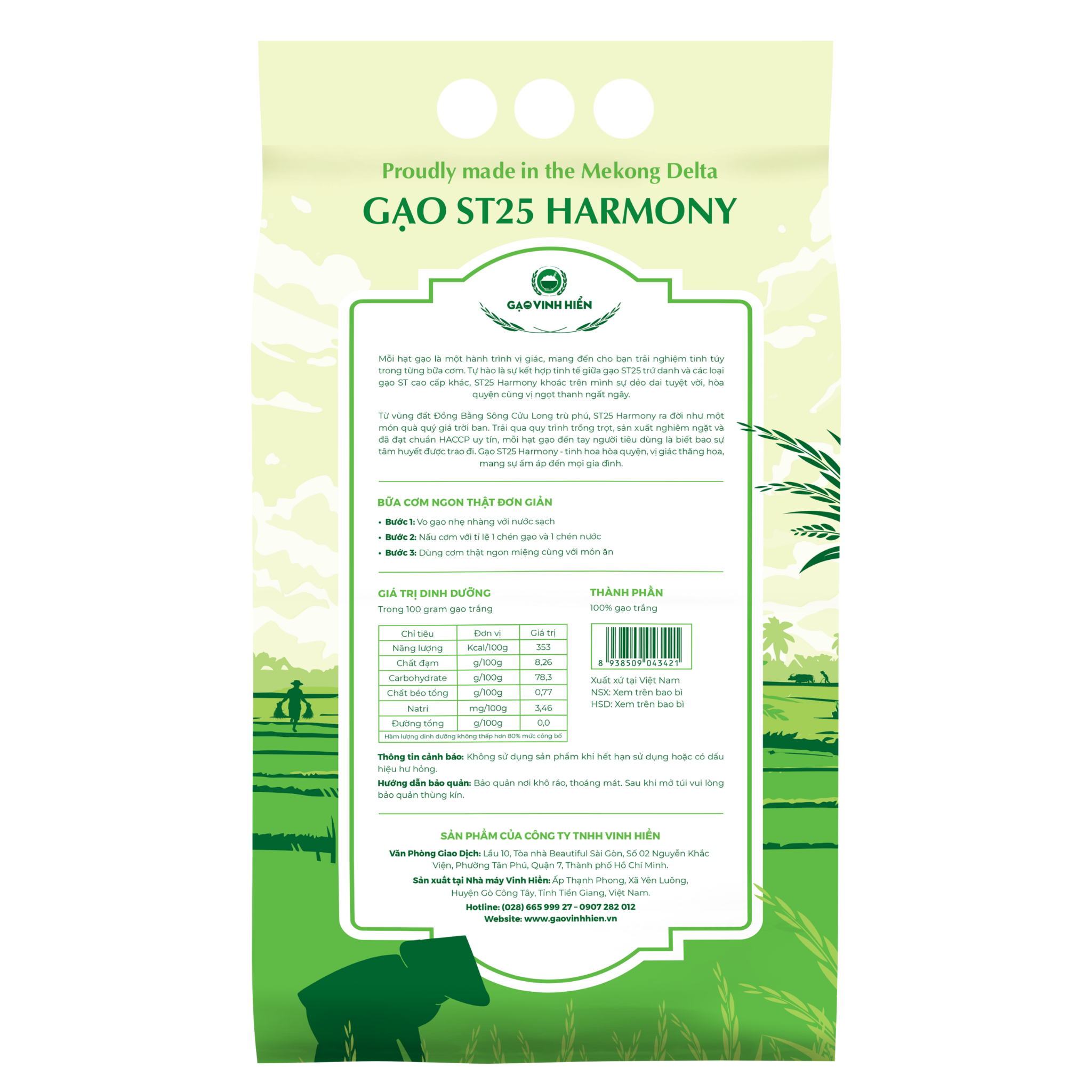 Gạo ST25 Harmony Vinh Hiển 5KG - Vị ngon hòa quyện - Đạt chuẩn HACCP, VietGAP