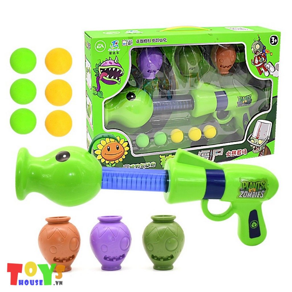 Bộ Súng Đồ Chơi Pea Shooter Dài Cùng 3 Hủ PVZ Tập Bắn