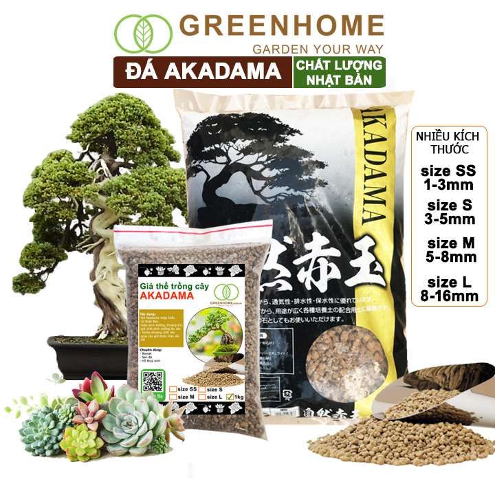Đất akadama Greenhome, giá thể bonsai, sen đá, phân nền thủy sinh, bonsai nhiều size lựa chọn