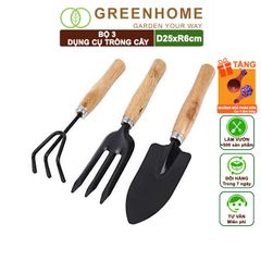 Dụng Cụ Làm Vườn Greenhome, D25cm, Cán Gỗ, Lưỡi Thép, Gồm Xẻng Xúc Đất, Cào, Chĩa, Trồng Cây, Làm Cỏ Dễ Dàng