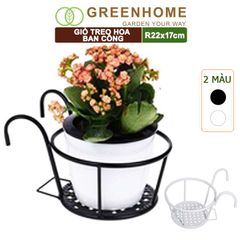 Giỏ treo hoa ban công, D22xC18cm, chất liệu sắt sơn tĩnh điện, phù hợp với mọi lan can, nhiều màu để lựa chọn |Greenhome