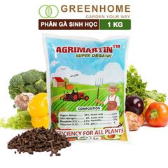 Phân gà Agrimartin, bao 1kg, viên nén, hữu cơ sinh học bón rau sạch, cây ăn quả, hoa hồng |Greenhome