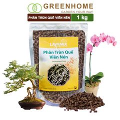 Phân trùn quế viên nén lavamix Greenhome, bao 1kg, nguyên chất bổ sung dinh dưỡng cho cây, hoa, cải tạo đất