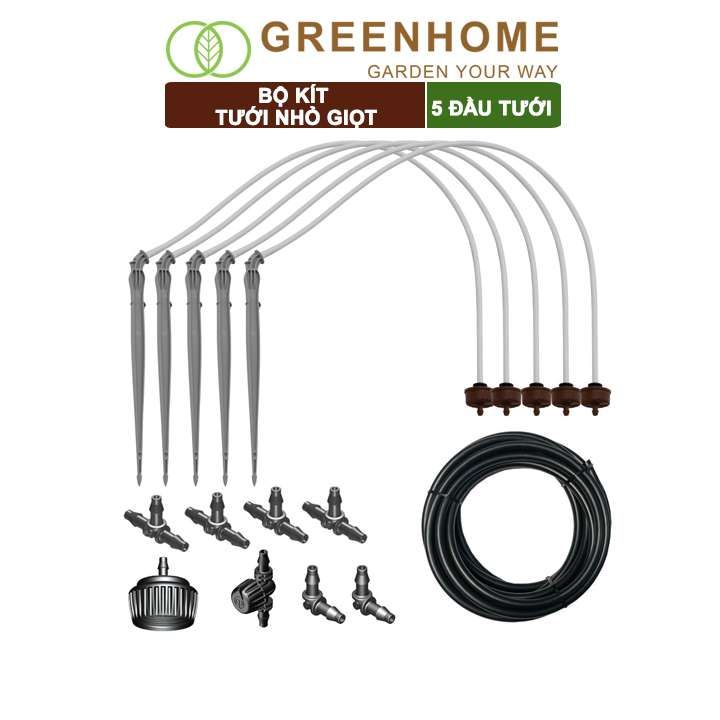 Bộ kít tưới nhỏ giọt, Greenhome đầu tưới có bù áp, tiết kiệm lượng nước, thời gian tưới cây, dễ dàng lắp đặt